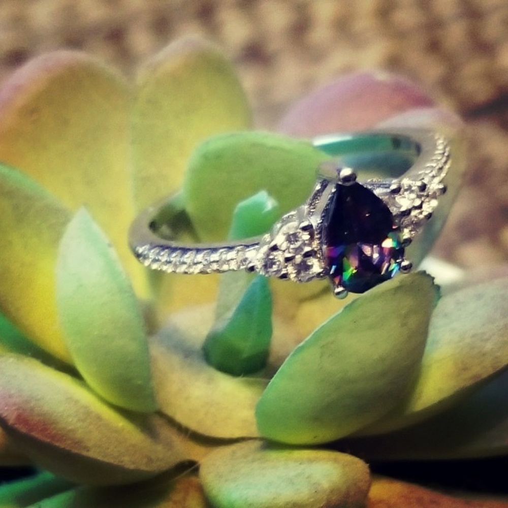 Pear Shape Mystic Topaz CZ Ring
